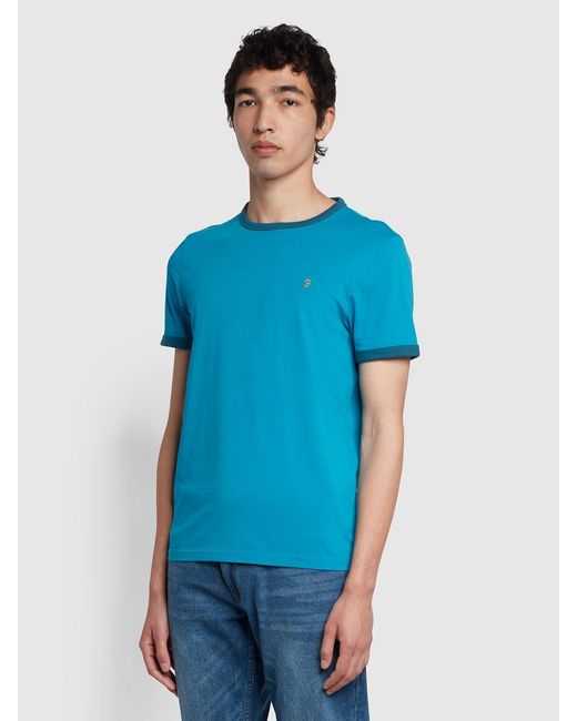 Farah Blue Groves Regular Fit Organic Cotton Ringer T-Shirt for men