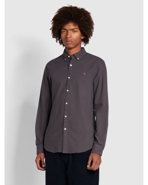 Farah Gray Brewer Slim Fit Organic Cotton Long Sleeve Shirt for men