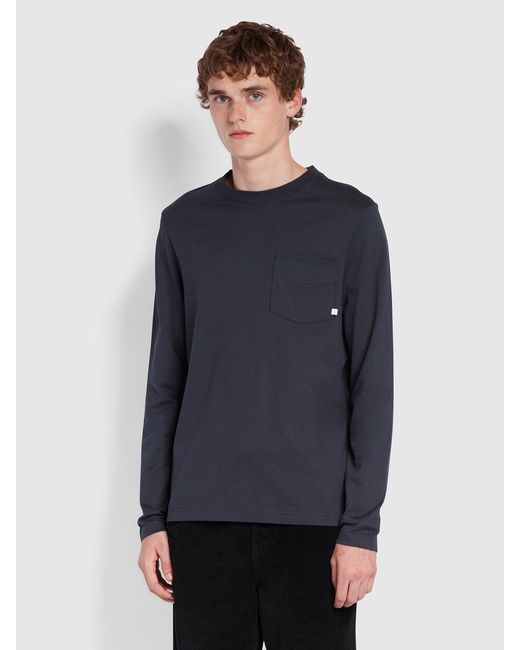 Farah Blue Weymouth Regular Fit Long Sleeve Organic Cotton T-Shirt for men