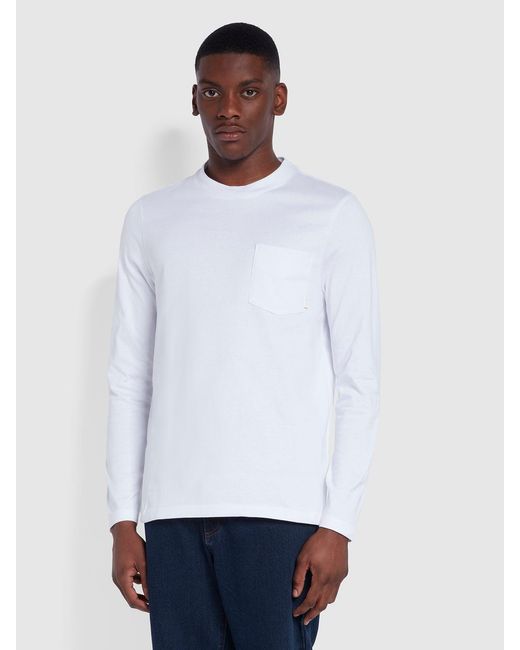 Farah White Weymouth Regular Fit Long Sleeve Organic Cotton T-Shirt for men