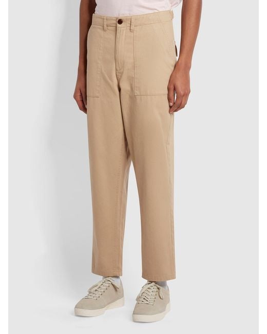 Farah Natural Hawtin Relaxed Fit Twill Trousers for men