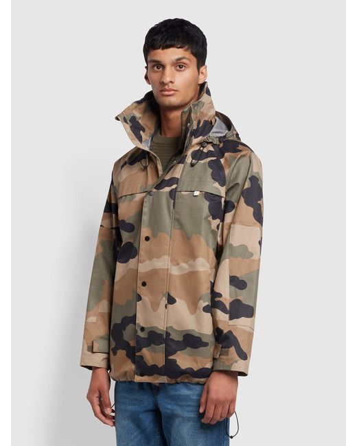 Farah Green Straton Camo Technical Organic Cotton Coat for men
