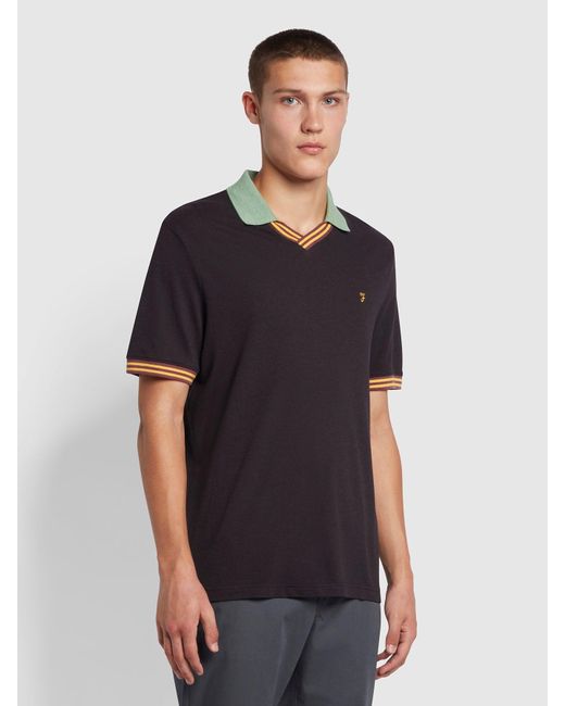Farah Black Aubyn Regular Fit Short Sleeve Polo Shirt for men
