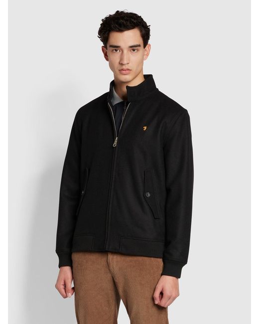 Farah Black Oliver Regular Fit Harrington Jacket for men