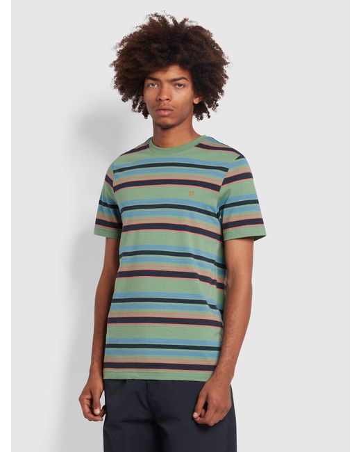 Farah Green Nash Regular Fit Striped Organic Cotton T-Shirt for men