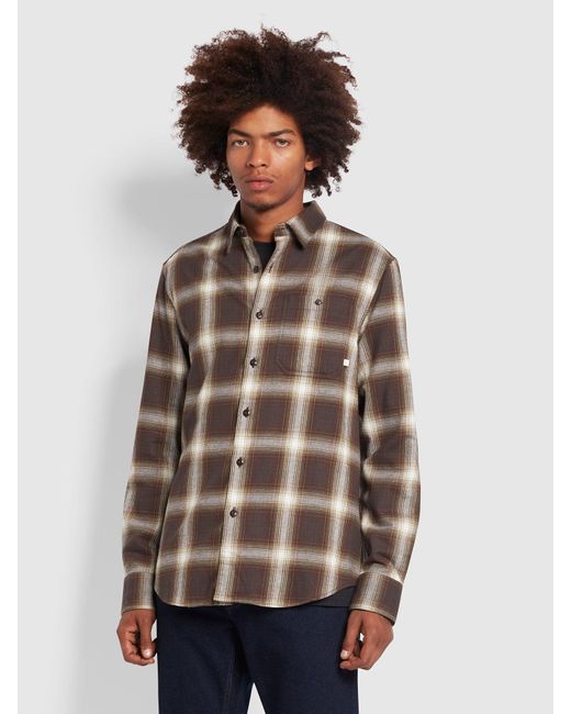 Farah Brown Gregory Casual Fit Organic Cotton Check Shirt for men