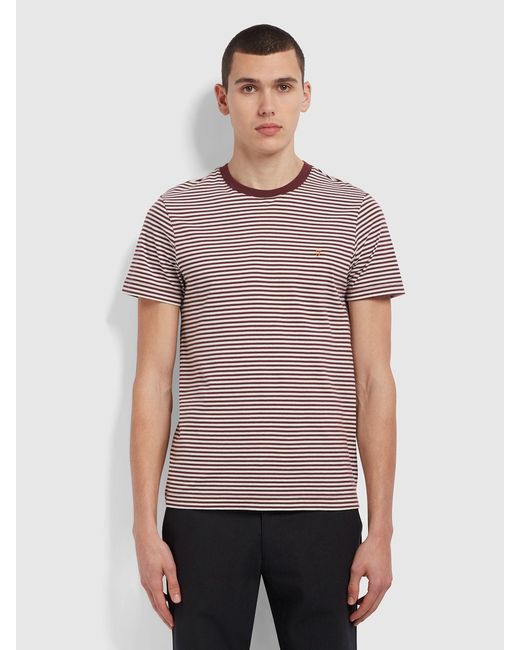 Farah Red Daytona Slim Fit Striped Organic Cotton T-Shirt for men
