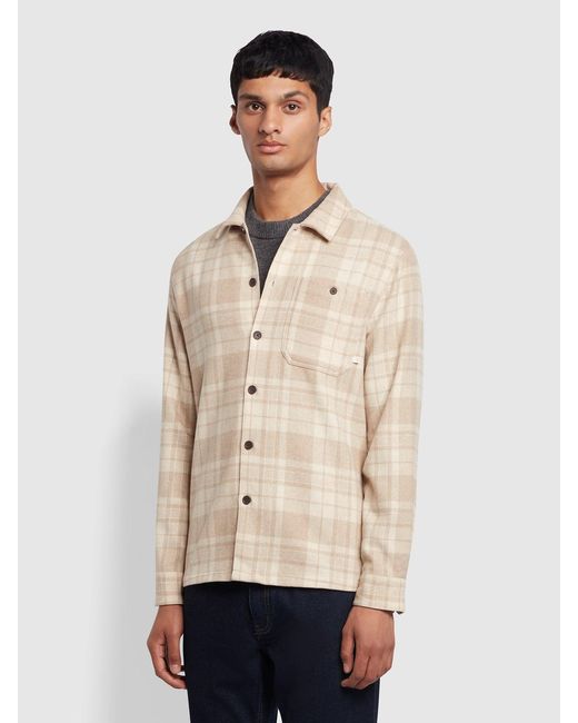 Farah Natural Marks Relaxed Fit Check Overshirt for men