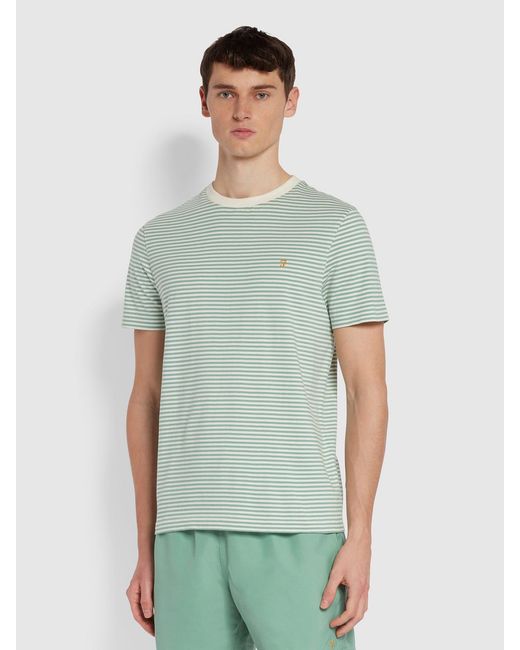 Farah Green Daytona Slim Fit Striped Organic Cotton T-Shirt for men