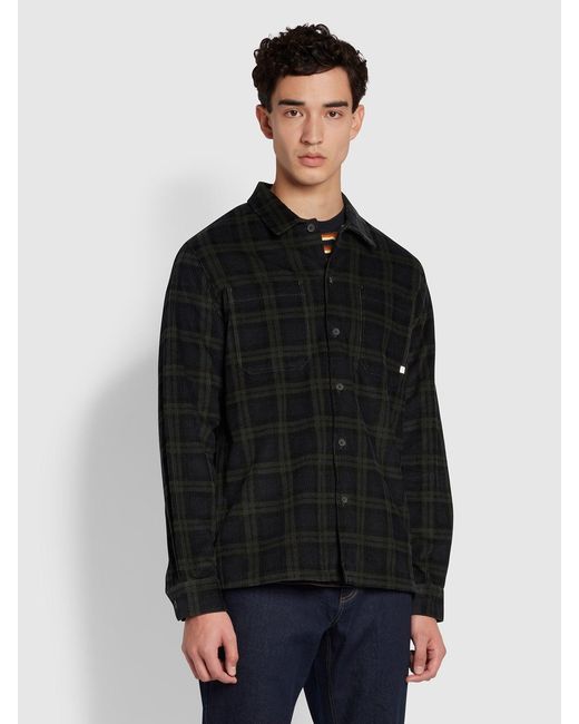 Farah Black Claude Relaxed Fit Long Sleeve Corduroy Check Shirt for men