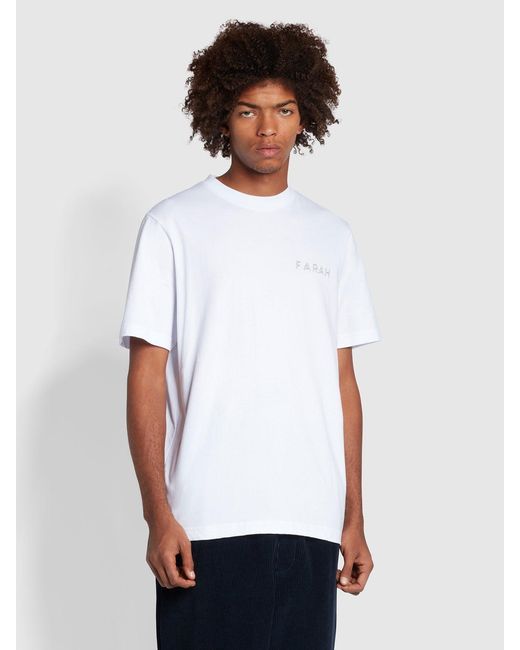 Farah White Terry Regular Fit Organic Cotton Short Sleeve Graphic T-Shirt for men