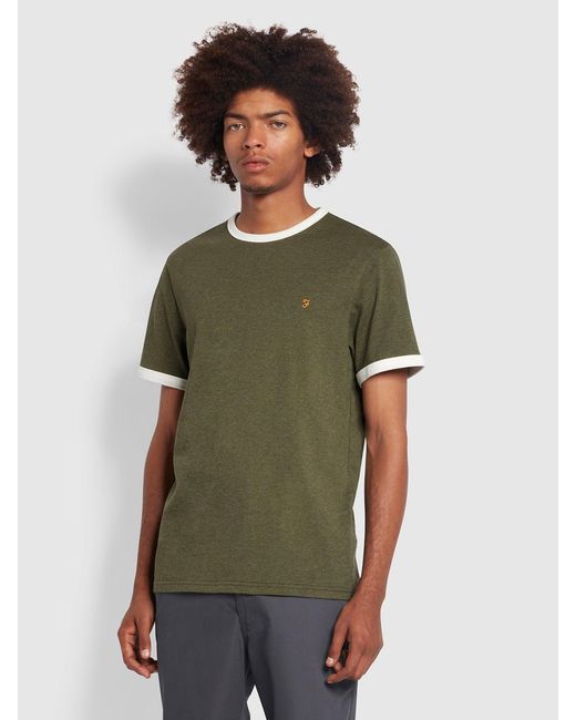 Farah Green Groves Slim Fit Organic Cotton Ringer T-Shirt for men