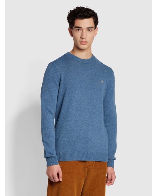 Farah Blue Birchall Slim Fit Crew Neck Jumper for men