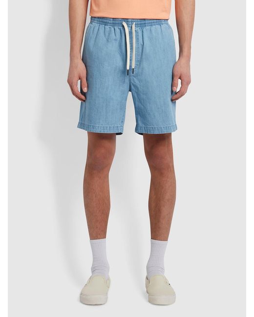 Farah Blue Redwald Organic Denim Drawstring Shorts for men