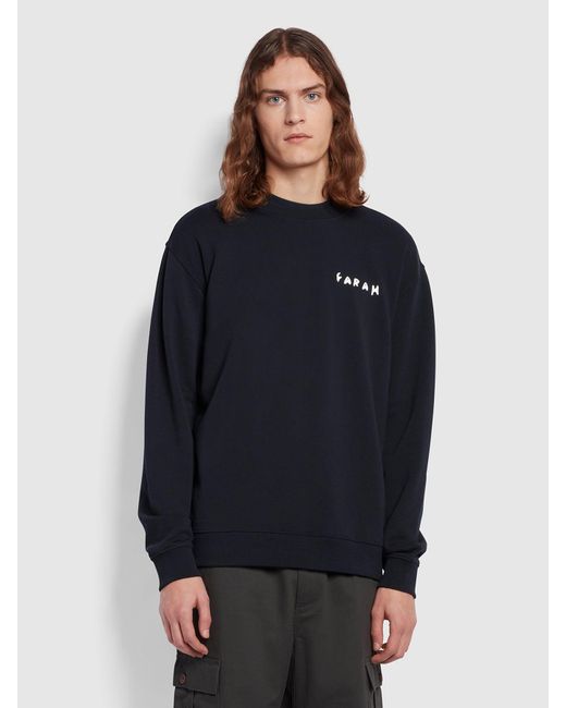 Farah Blue Sur Relaxed Fit Graphic Print Crew Sweatshirt for men