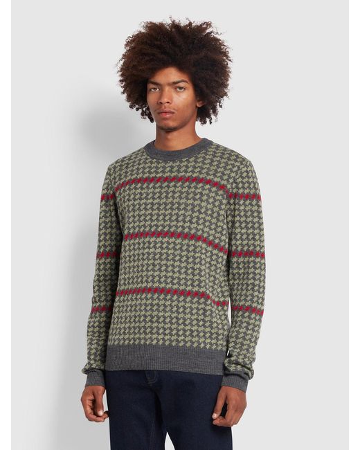 Farah Green Jarrett Regular Fit Crew Neck Jumper for men