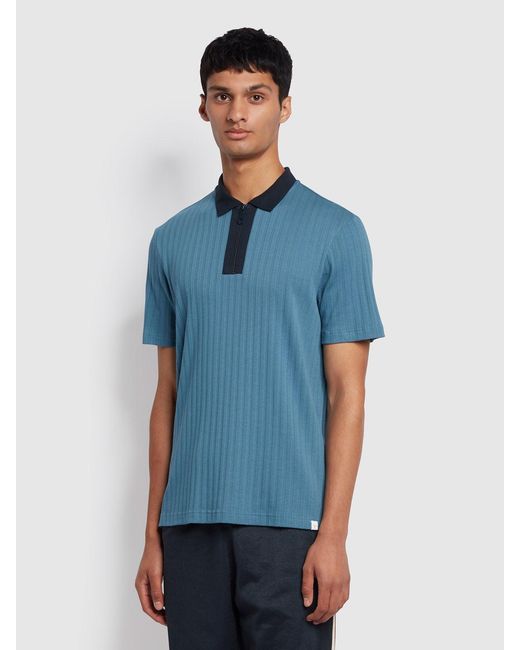 Farah Blue Gardiner Regular Fit Ribbed Polo Shirt for men
