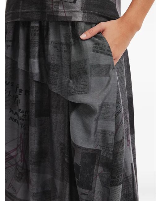Y's Yohji Yamamoto Black Newspaper-Print Skirt
