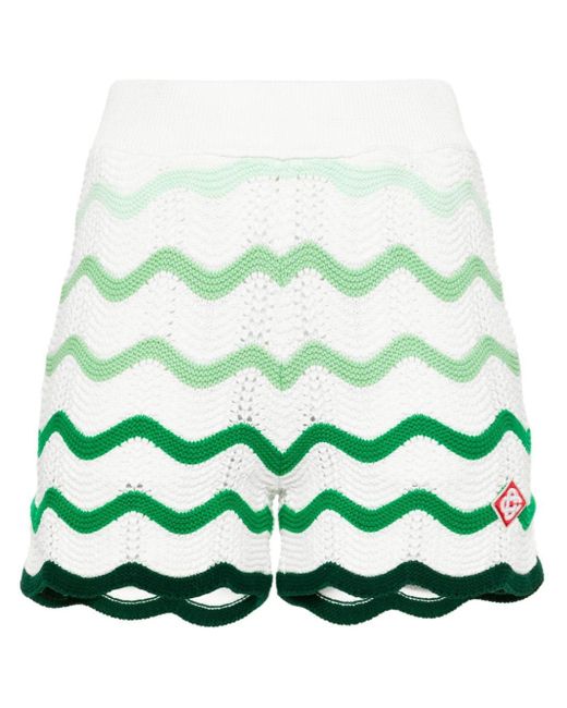 Casablancabrand Green Striped Crochet-knit Shorts