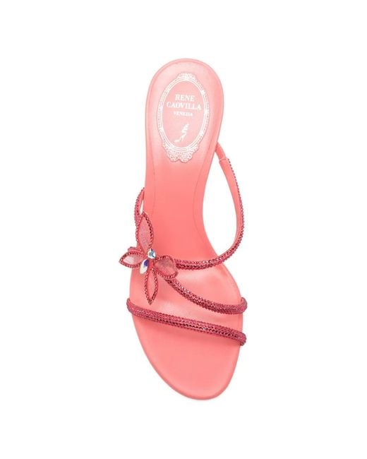Rene Caovilla Pink Butterflower Embellished Sandals