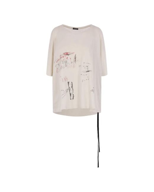 Ann Demeulemeester White Everything Is Fine Sketch Graphic-Print Ribbon-Trim T-Shirt