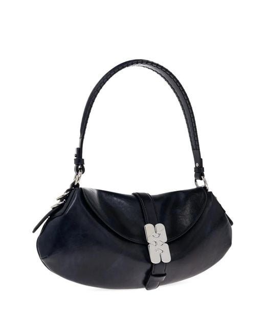 Ganni Blue Logo-Buckle Tote Bag