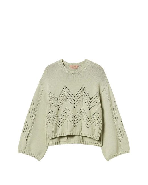 Twinset Green Wool Blend Jumper With Chevron Pattern