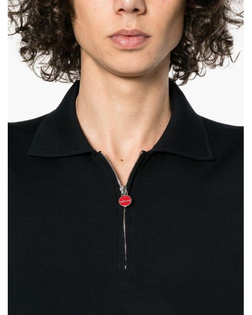 Kiton Black Fine-ribbed Polo Shirt for men