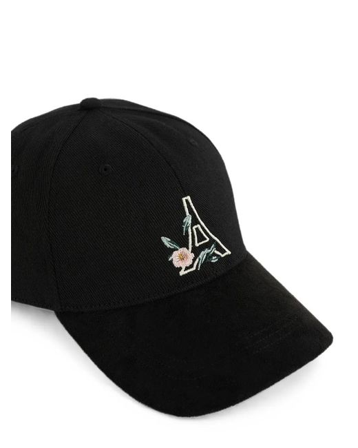 Manière De Voir Black Floral-Eiffel Suede-Contrast Cap