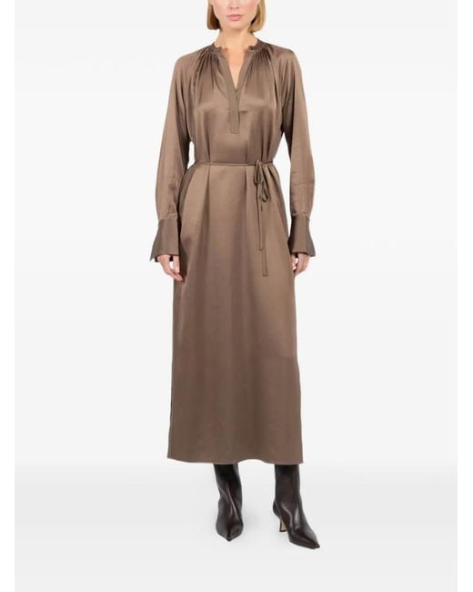 Filippa K Brown Tie-Waist V-Neck Midi Dress