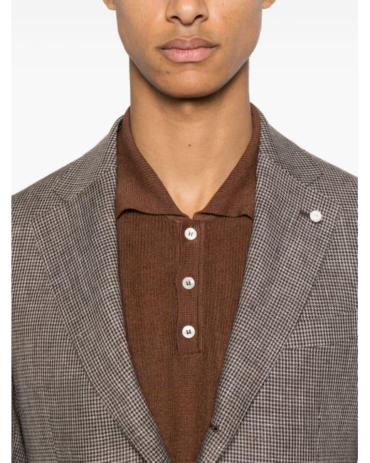 Luigi Bianchi Brown Houndstooth-pattern Linen Suit for men