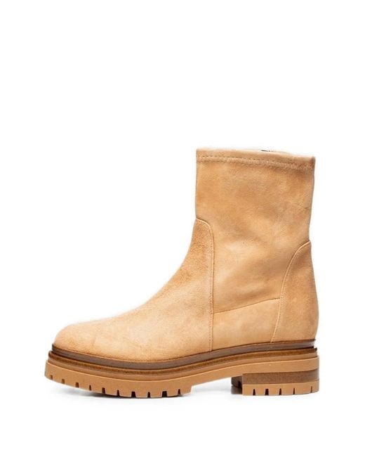 Poche Paris Natural Suede Chunky Ankle Boots