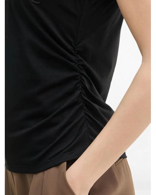 DKNY Black Logo-Print Ruched-Side T-Shirt