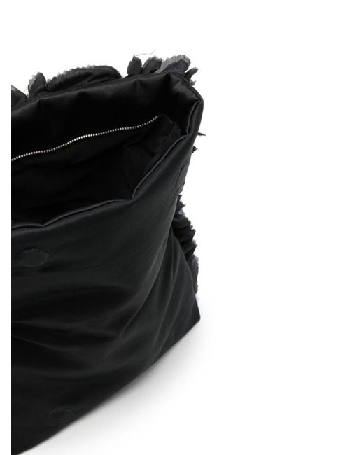Erdem Black Ruffle-detail Floral-appliqué Clutch Bag
