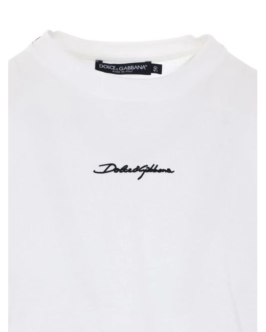 Dolce & Gabbana White Logo-Embroidered Crew Neck T-Shirt for men