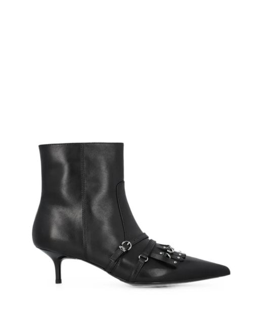 Pinko Black Fringe-Detail Buckled Ankle Boots