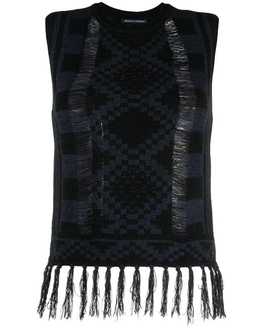 Scotch & Soda Black Patterned-Intarsia Fringed Vest
