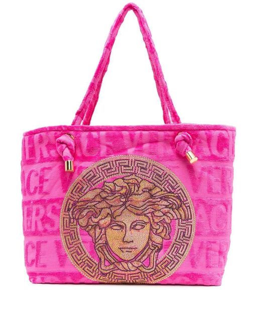 Versace Cotton Medusaembellished Tote Bag in Pink Lyst UK