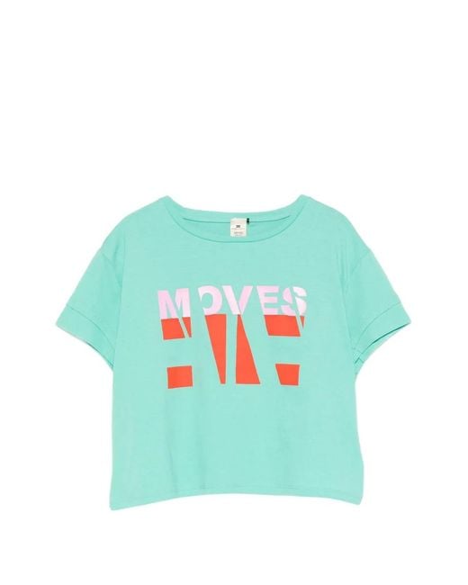 Elisabetta Franchi Blue Graphic-Print Cropped T-Shirt