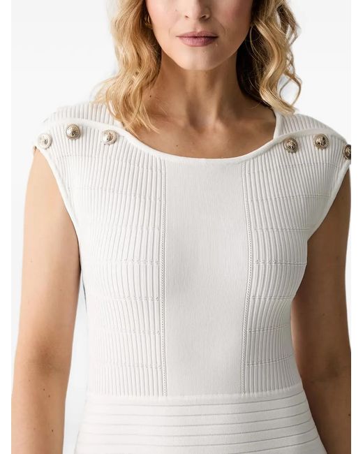 Guess White Button-Detail Knitted Midi Dress