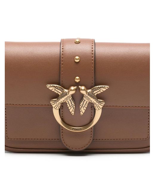 Pinko Brown Small Love One Pocket Cross Body Bag