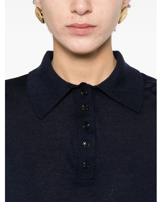 Allude Blue Buttoned Polo Top