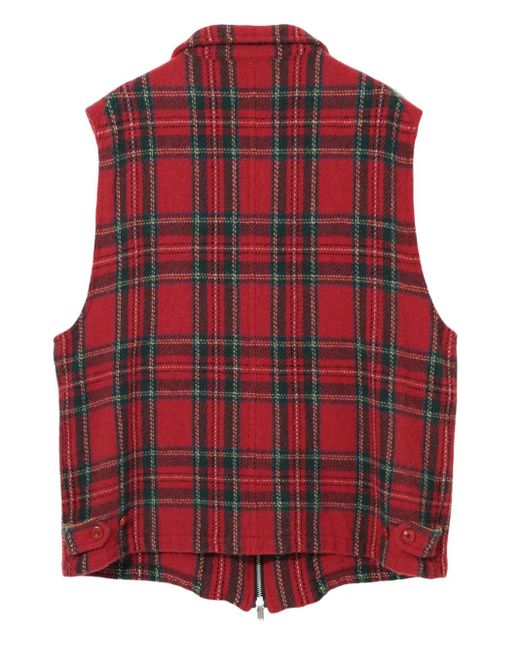 Undercover Red Check Plaid Zip-Front Gilet for men