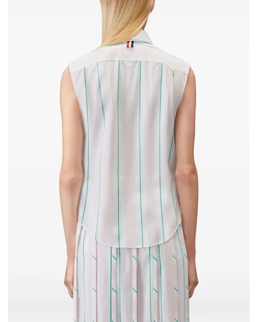 Thom Browne White Madras Cotton Striped Sleeveless Shirt