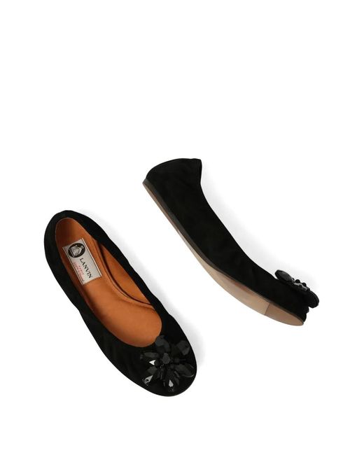 Lanvin Black Embroidered Ballet Flats