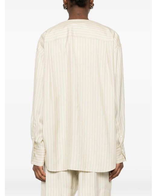 Carven White Striped-Pattern Collarless Shirt