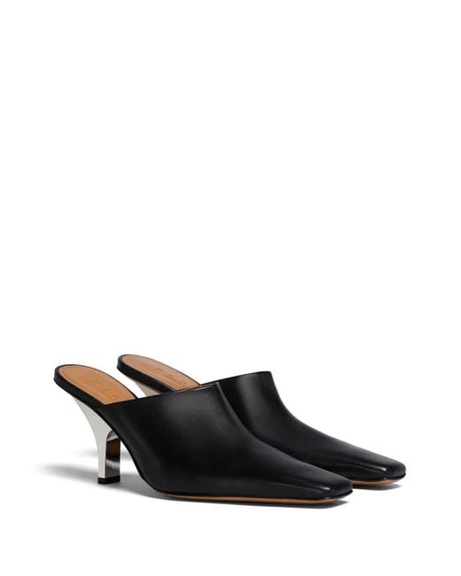 Marni Black Square-Toe Heeled Leather Mules
