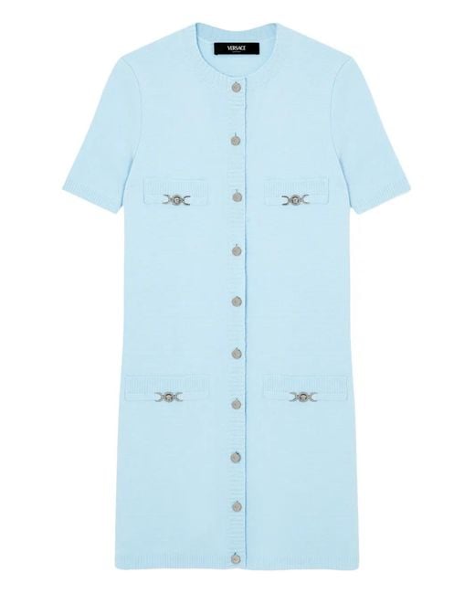 Versace Blue Wool-Cashmere Knit Shirt Dress