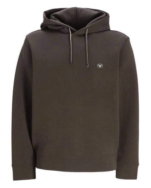 Emporio Armani Brown Logo-Plaque Hoodie for men