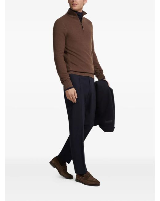 Zegna Blue Pleated Tailored Trousers for men